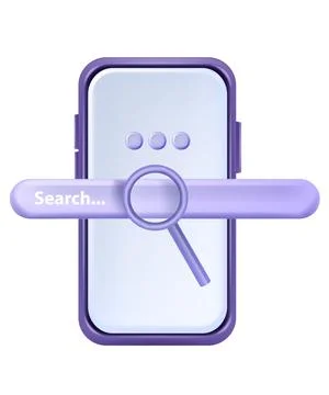 3D search engine bar, smartphone screen, minimal web address button icon Illustrazione stock