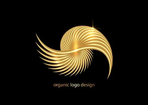 3D seashell nautilus, gold logo. Golden Object with smooth shape Stock Illustration
