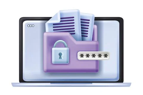 3D secure data storage vector icon, computer screen, digital file folder Stock Illustration