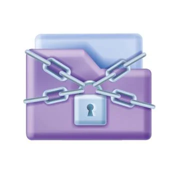3D secure data storage vector icon, metal chain, lock, digital file folder Stock Illustration