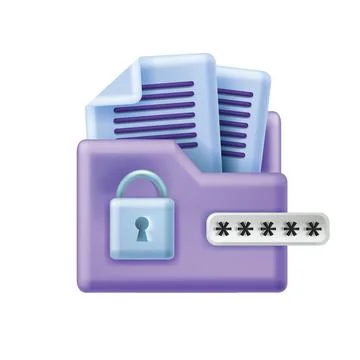 3D secure data storage vector icon, PIN window, lock, digital file folder Stock Illustration