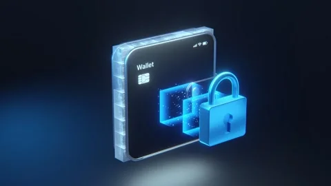 3D Secure Digital Wallet on Smartphone with Glowing Blue Padlock and Blockchain Vídeos de archivo 333699623
