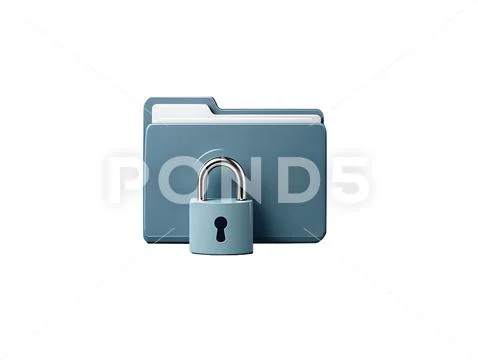 3d secure folder icon with lock, privacy protection symbol PSD Template