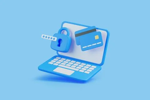 3D Secure Online Payment with Lock and Credit Card Stockillustratie