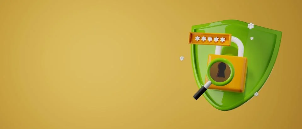 3D secure shield banner, cybersecurity lock render concept, personal cloud Illustrazione stock