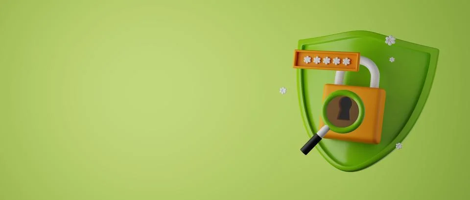 3D secure shield banner, lock render cybersecurity concept, personal cloud Illustrazione stock