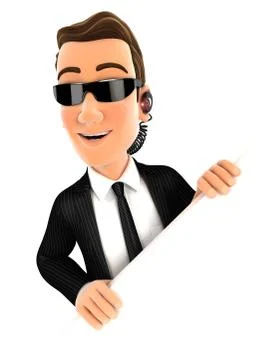 3d security agent behind diagonal wall Stock Illustration