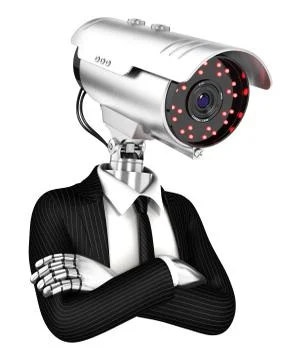 3d security agent with camera head Stock Illustration