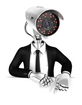 3d security agent with camera head pointing to empty wall Stock Illustration