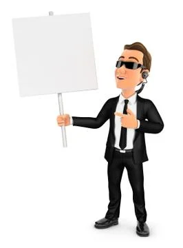 3d security agent holding blank sign board Stock Illustration