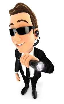 3d security agent holding flashlight Stock Illustration