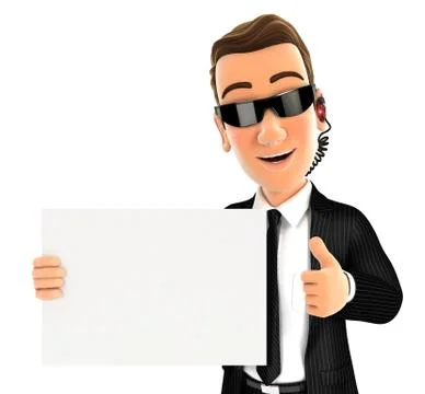 3d security agent holding placard with thumb up Stock Illustration