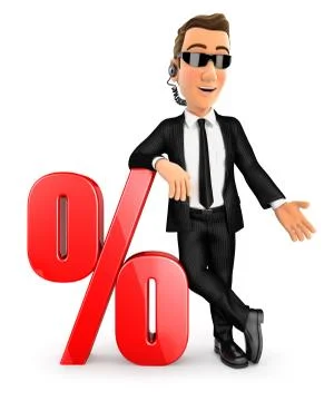3d security agent leaning against percent sign Stock Illustration