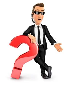 3d security agent leaning against question mark Illustrazione stock