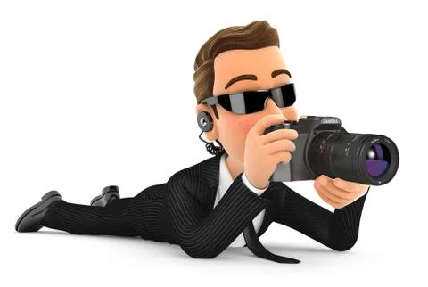 3d security agent lying down with camera Stock Illustration