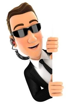 3d security agent peeping over blank wall Stock Illustration
