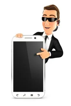 3d security agent pointing to blank smartphone Stock Illustration