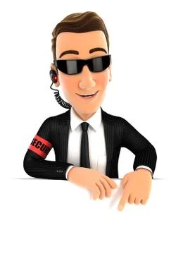 3d security agent pointing to empty wall Stock Illustration