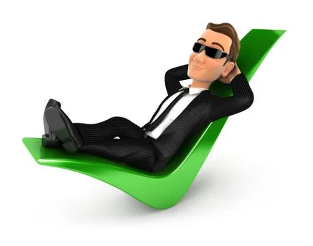 3d security agent relaxed on a check mark Stock Illustration