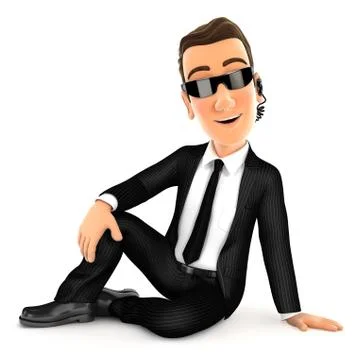 3d security agent sitting on the floor Stock Illustration