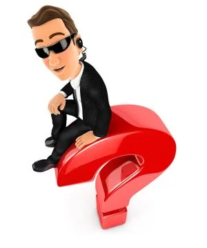 3d security agent sitting on top of question mark Stock Illustration