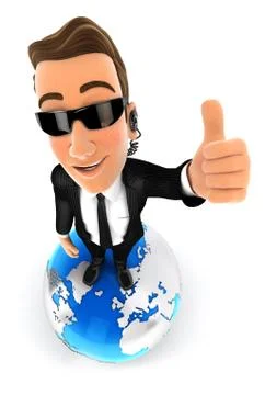 3d security agent is standing on earth Stock Illustration