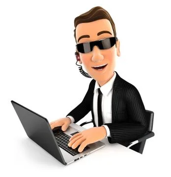 3d security agent works on laptop Stock Illustration