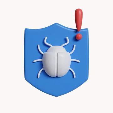 3d of security concept shield with bug. Virus scan magnifier antivirus. icon Stock Illustration