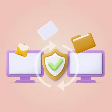 3d security files transfer between compters concept. Vector 스톡 일러스트