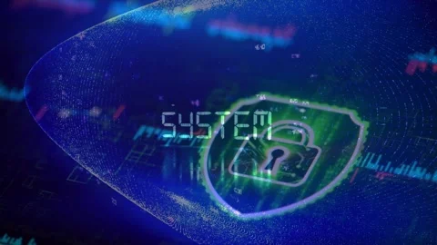 3D Security Shield with Data Graphs Interface Stock Footage 336757375