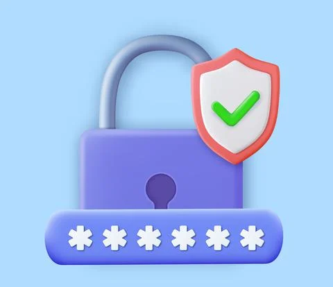 3d security shield lock check mark Stock Illustration