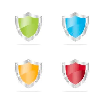 3D Security shields on a white background Stock Illustration