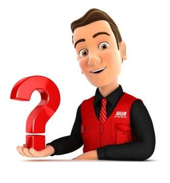 3d seller presenting question mark Stock Illustration