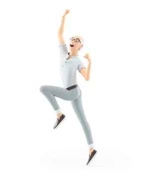 3d senior man jumping for joy Stock Illustration