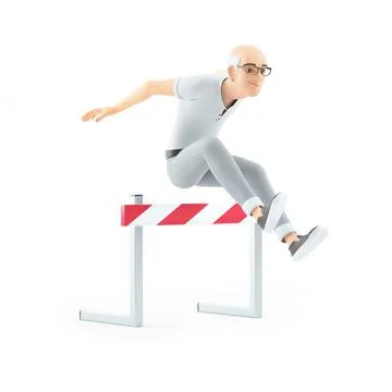 3d senior man jumping over hurdle Stock Illustration