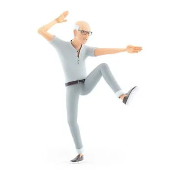 3d senior man karate pose Stock Illustration