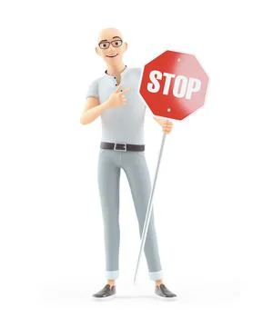 3d senior man pointing at stop sign Stock Illustration