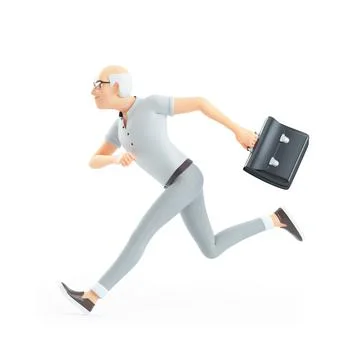 3d senior man running with a briefcase Stock Illustration