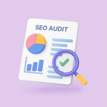 3D SEO Audit Report With Analytics Elements 스톡 일러스트