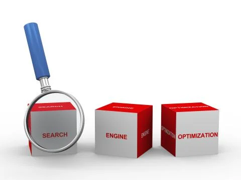 3d seo box and magnifier Stock Illustration