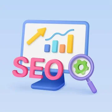 3D SEO Optimization Concept with Analytics Chart 스톡 일러스트