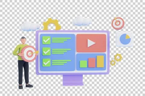 3D SEO Optimization. Strategy and Planing website. Illustrazione stock