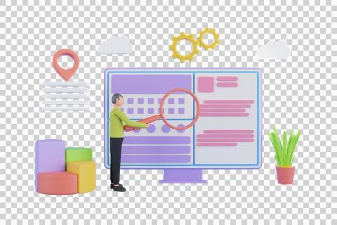 3D SEO Optimization, web analytics and seo marketing social media concept Stock Illustration