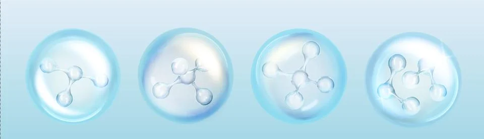 3D serum bubbles set with molecules inside Stock Illustration