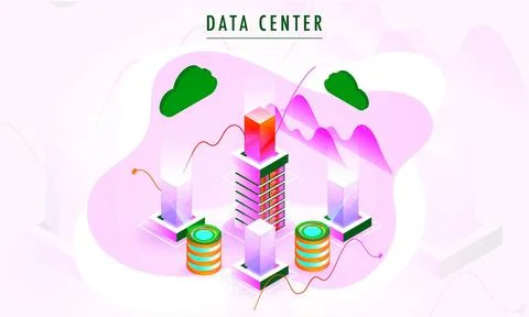 3D server connected with cloud server and business infographic graph for Da.. Stock Illustration