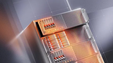 3d server rack on grey background, 3d illustration Stock Illustration