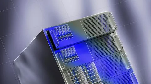 3d server rack on grey background, 3d illustration Stock Illustration