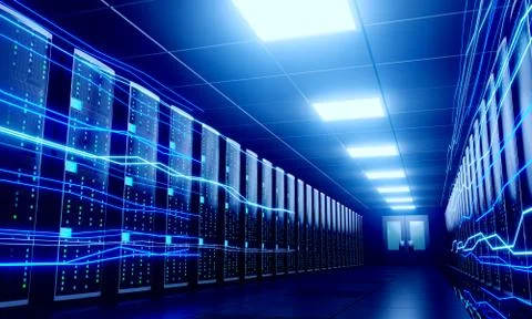 3D server room/ data center - stograge, hosting, fast Internet concept Illustration