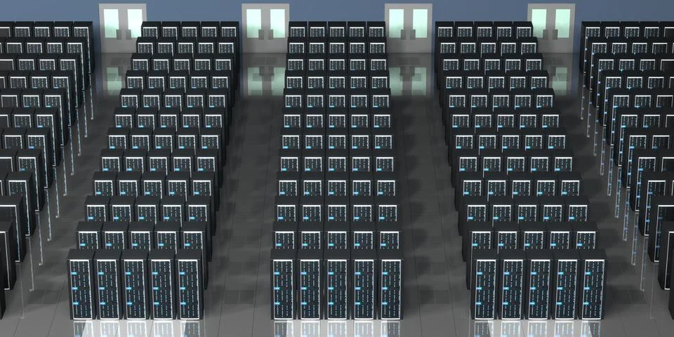 3D server room/ data center - stograge, hosting concept 스톡 일러스트