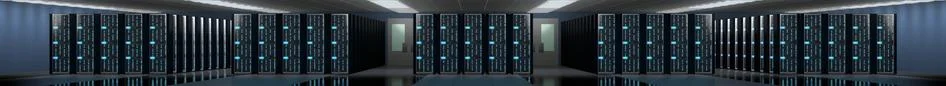 3D server room/ data center/ panorama - stograge, hosting concept Illustrazione stock